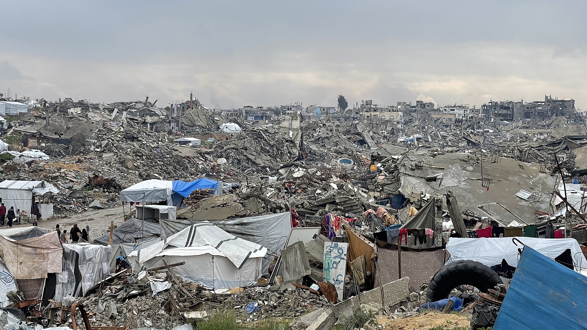 Ruins and displacement tents in Beit Lahia, northern Gaza, in February 2025 — file photo
