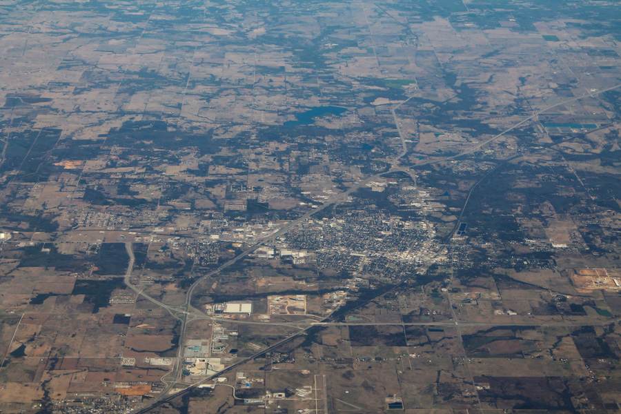 Aerial view of Durant, Oklahoma, near the Choctaw Event Center hosting Trump's October 2026 rally