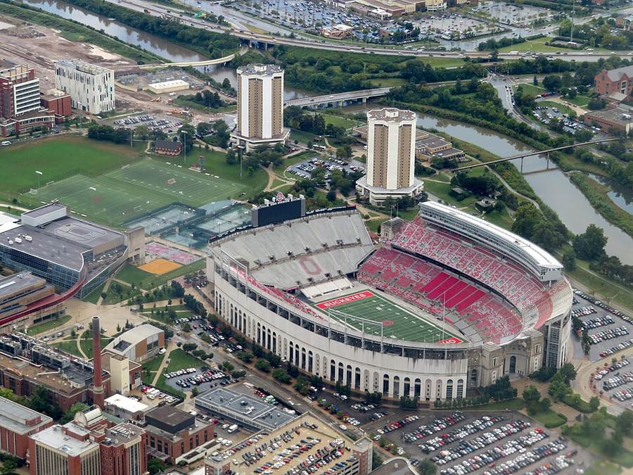 Aerial view of Ohio Stadium, where Ohio State returns to host Maryland after beating Iowa