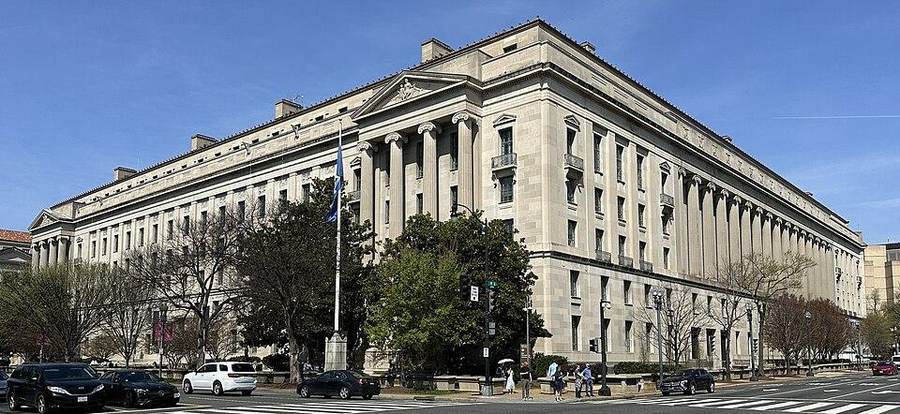 Robert F. Kennedy Department of Justice Building in Washington, D.C., as DOJ school desegregation cases face dismissal