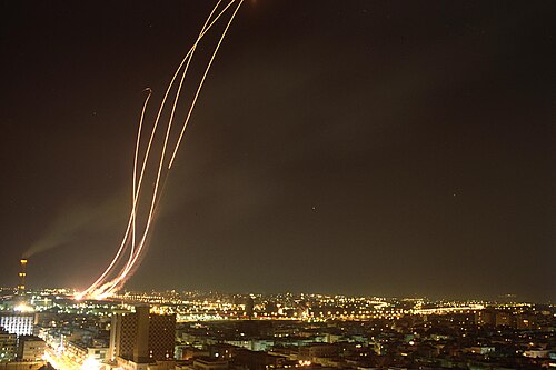 A Patriot missile interceptor launching to intercept an incoming ballistic missile — the air-defense system Ukraine hopes to produce domestically under a Raytheon license.