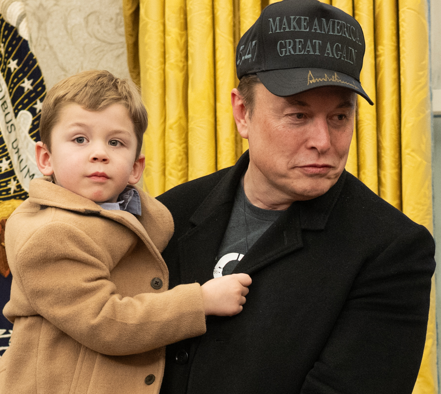 Elon Musk, CEO of both companies in the Tesla SpaceX merger talks, in the Oval Office in February 2025