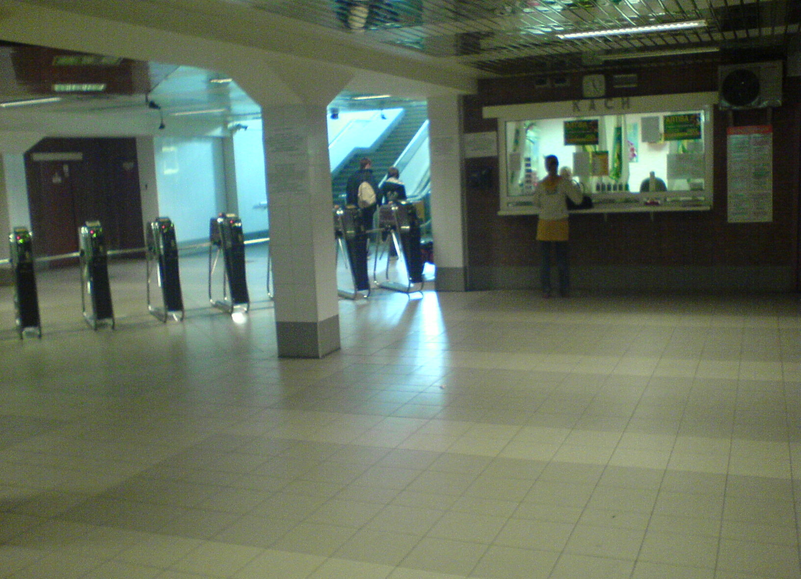 Interior hall and turnstiles of Lisova metro station in Kyiv, one of the stations repeatedly damaged in Russian strikes on the capital