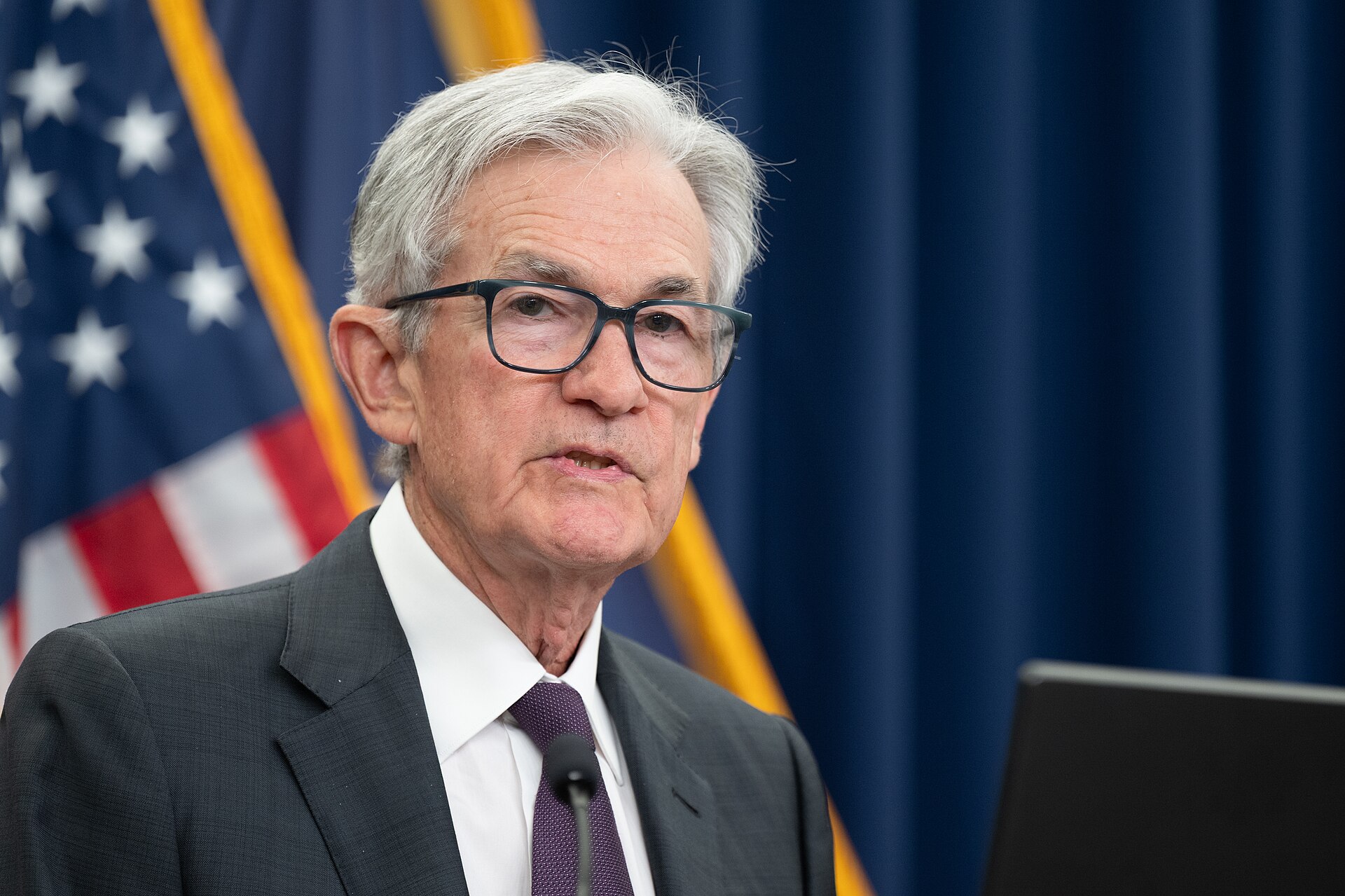 Jerome Powell at a Federal Reserve press conference