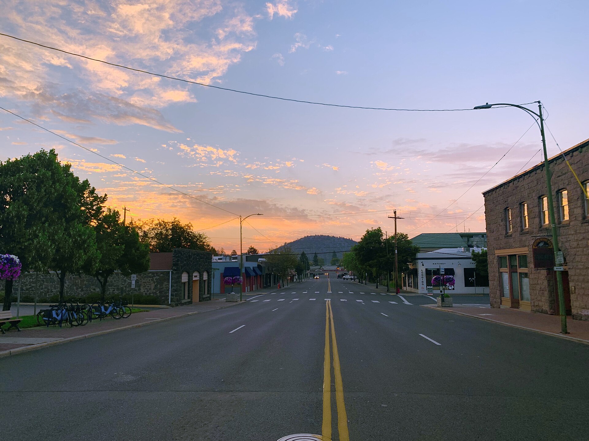 Downtown Bend, Oregon, with Pilot Butte in the distance