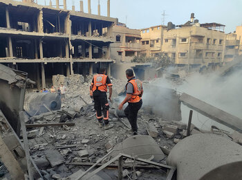 Gaza Civil Defense recovery operation searching for bodies recovered from rubble