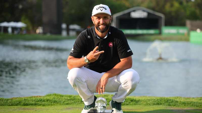 Jon Rahm celebrates victory at LIV Golf Mexico City in April 2026