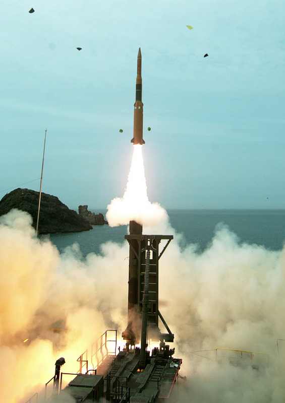 South Korea Long-range Surface-to-Air Missile rising during a ballistic missile interception test
