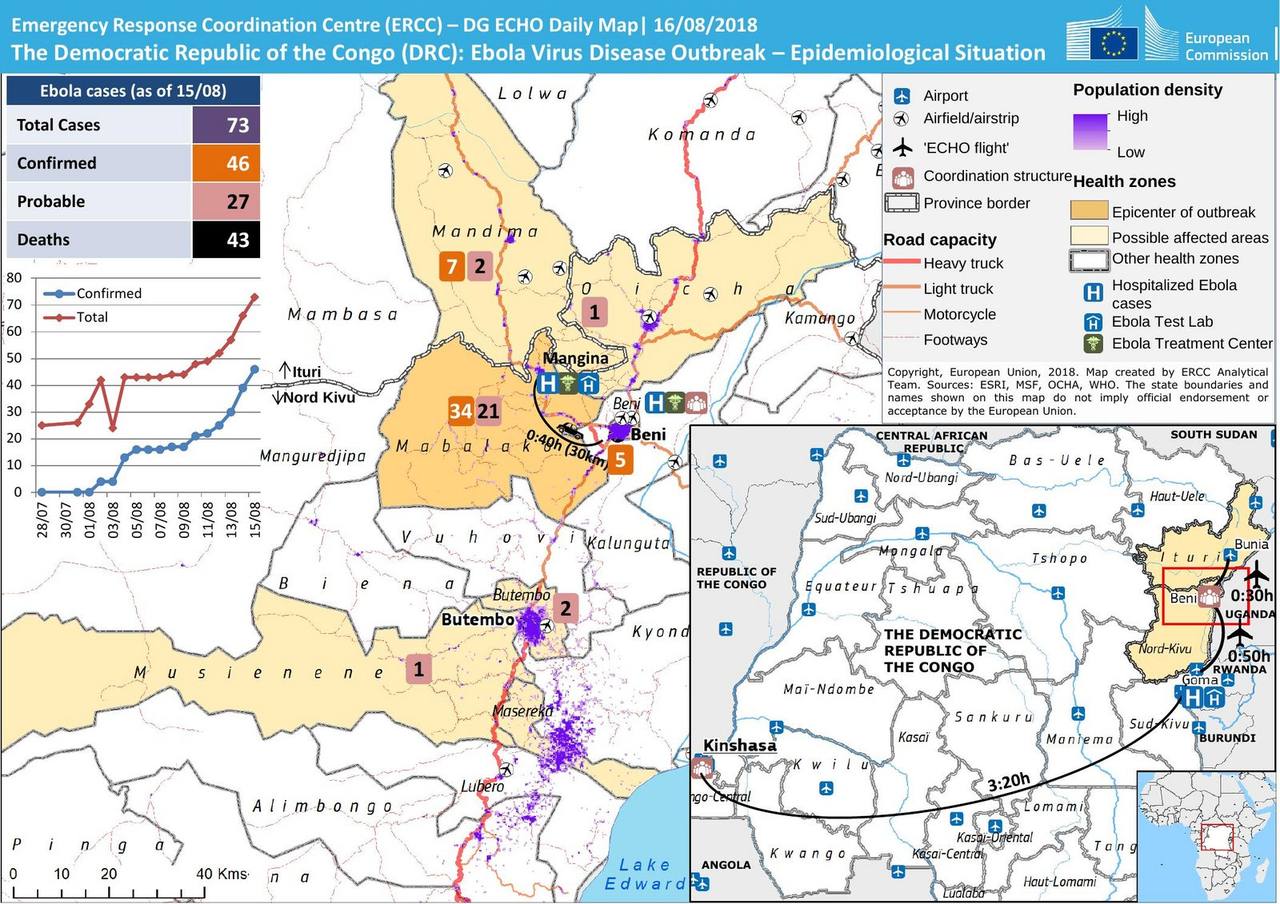 EU emergency map of Ebola in North Kivu from the 2018 outbreak — the province is again the Congo Ebola outbreak 2026 hotspot