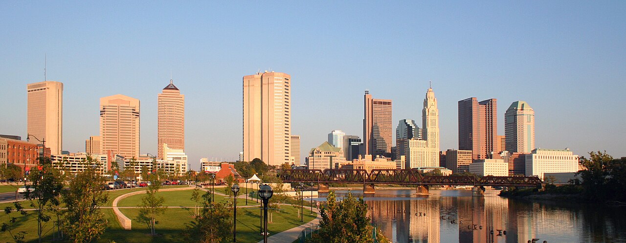 Downtown Columbus, Ohio, across the Scioto River — Columbus police investigated a fatal shooting on the city's Northeast Side on October 19, 2026