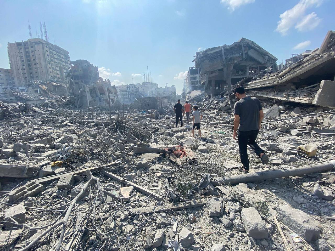 Destroyed buildings in Gaza City; Beit Hanoun destruction satellite images show near-total leveling