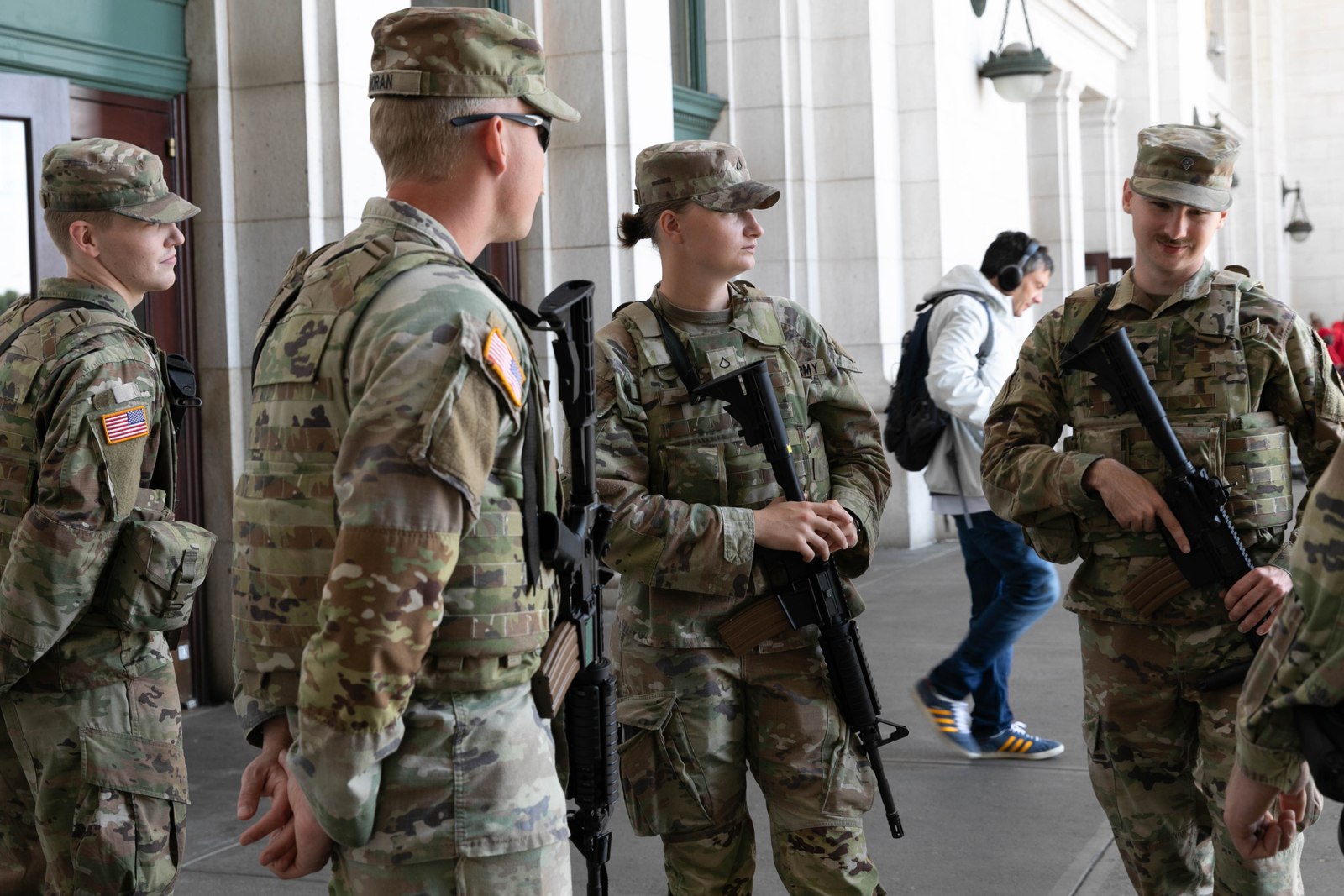 National Guard soldiers on patrol at Union Station in Washington during the deployment that began in August 2025