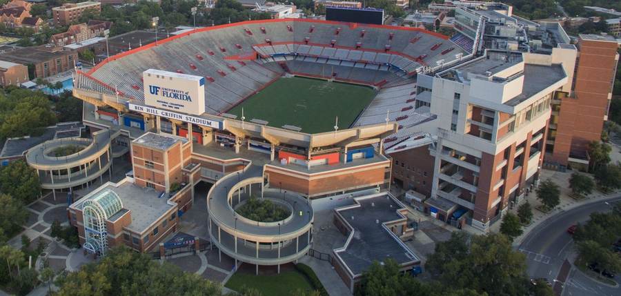 Ben Hill Griffin Stadium, home of the Florida Gators, where Florida beat Ole Miss 52-28 on September 26, 2026.