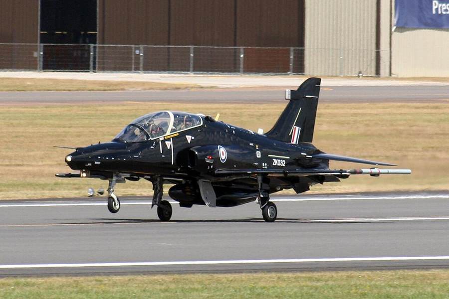 A BAE Hawk T2-style RAF trainer jet in flight — file photo, not the aircraft involved in the crash