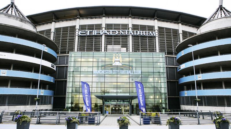 The exterior of Etihad Stadium in Manchester