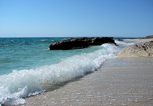 Waves breaking along Kazakhstan's Mangystau coast on the Caspian Sea