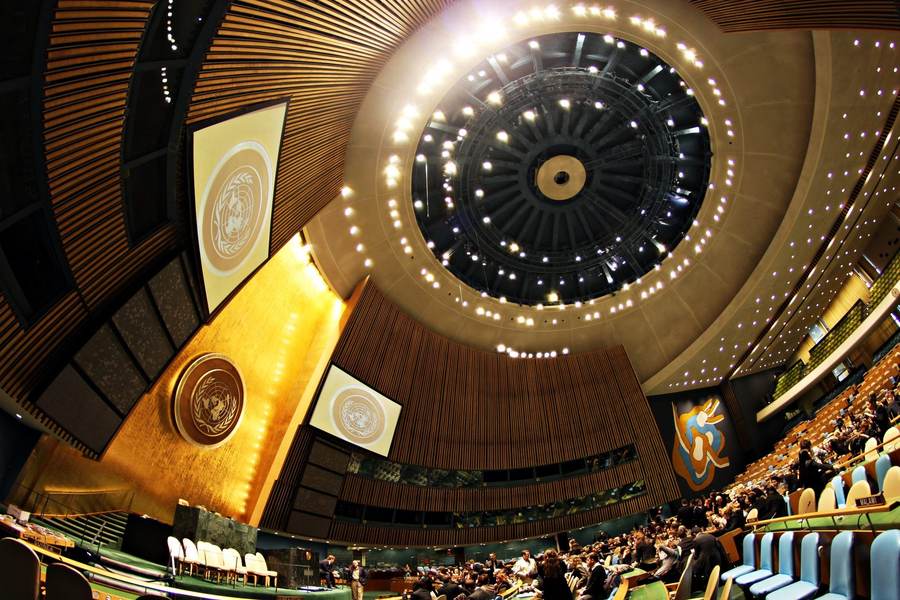 The United Nations General Assembly hall in New York, where Lebanon's prime minister demanded a full Israeli withdrawal