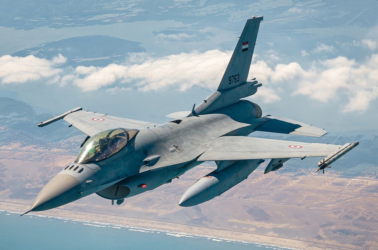 An Egyptian Air Force F-16, the kind of defensive capability at issue in the Egypt parliament Saudi Arabia vote