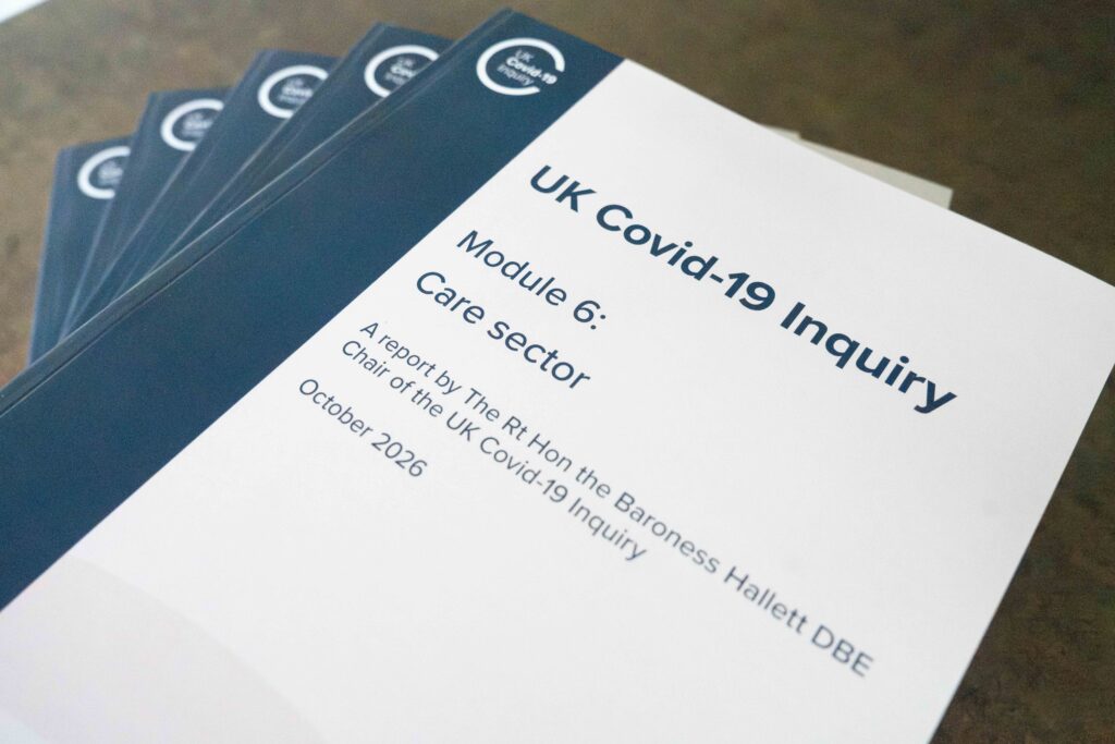 Covid inquiry care homes — printed copies of the UK Covid-19 Inquiry Module 6 care sector report, October 2026