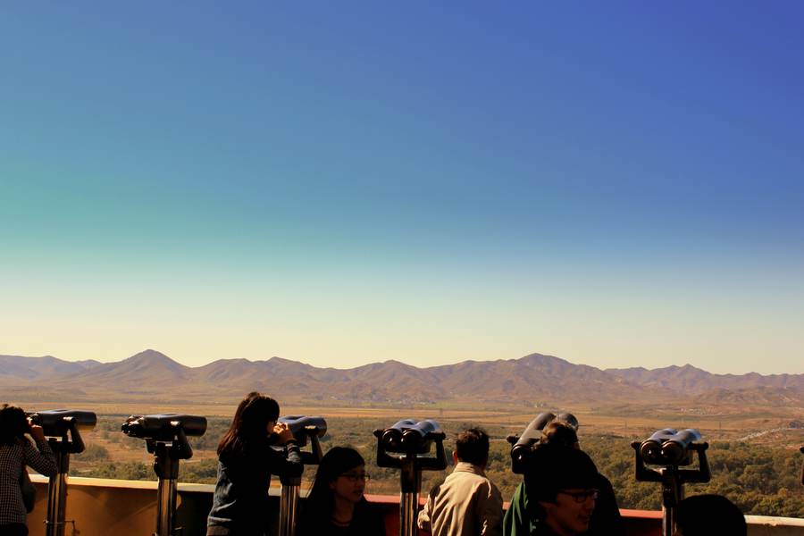 Viewing platform at Dorasan looking toward Panmunjom village and North Korea across the DMZ