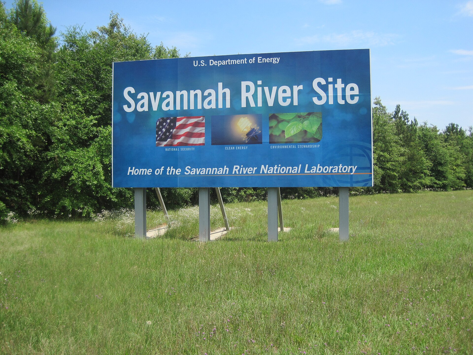 Entrance sign at the Savannah River Site near Aiken, South Carolina, the Department of Energy nuclear reservation