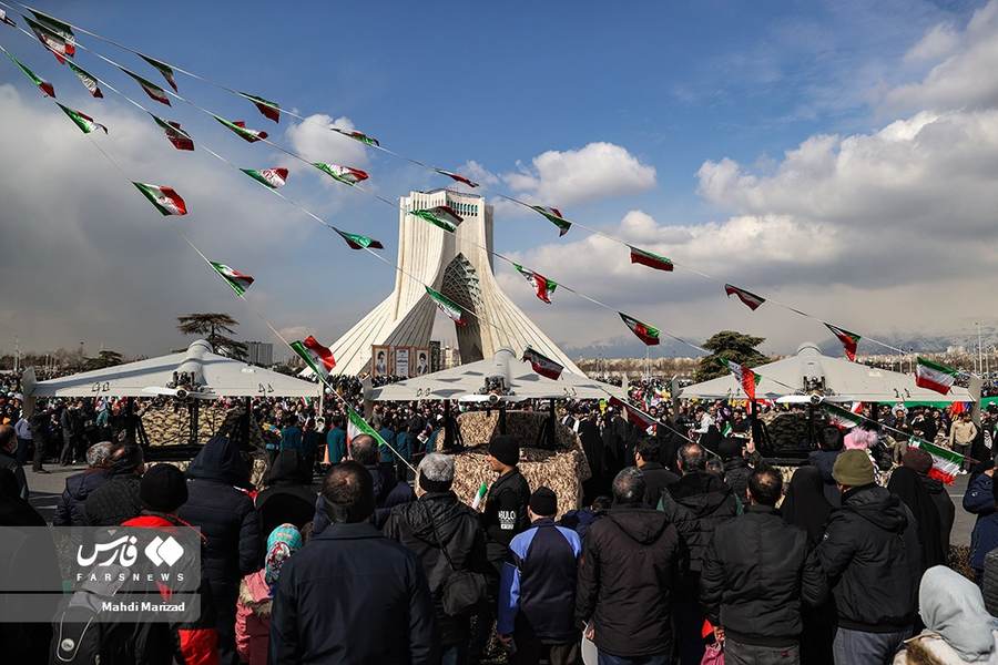 Shahed-136 one-way attack drones displayed at an Iranian military exhibition