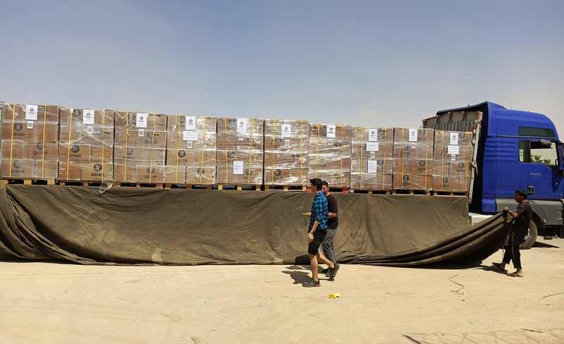 Oxfam humanitarian aid truck carrying supplies for Gaza as aid targets remain disputed
