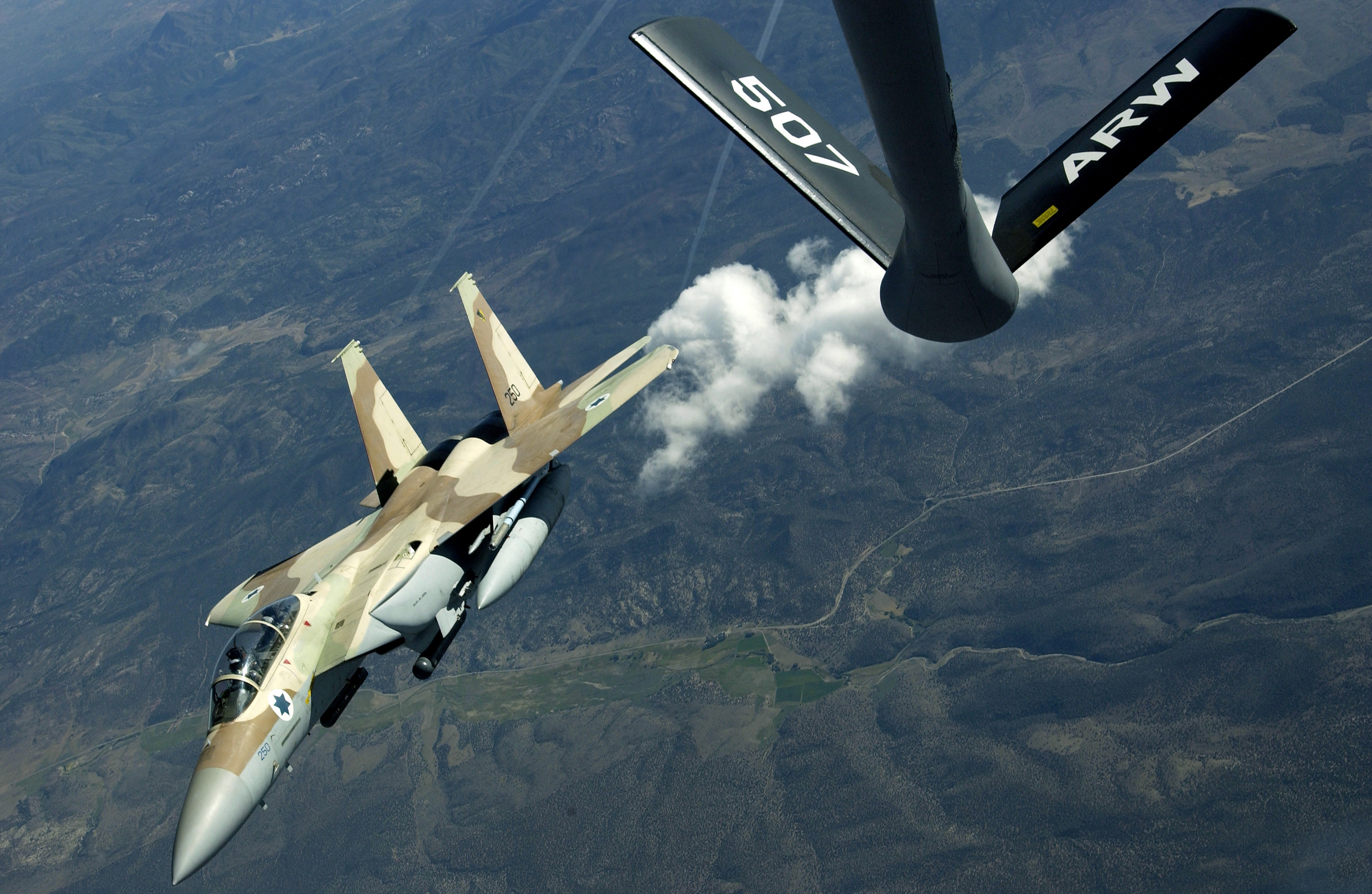 Israeli Air Force F-15I Ra'am taking fuel from a US tanker — long-range strike preparations as talk of a US strike on Iran this weekend grows