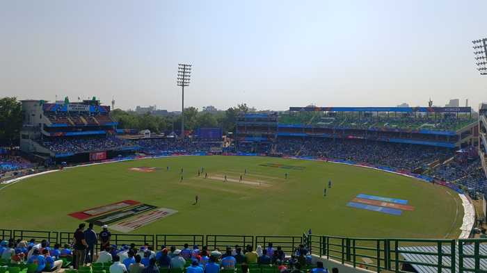 Cricket fans fill the stands during a T20 international in India