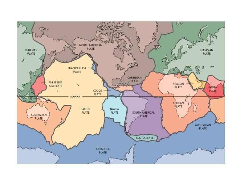 USGS educational map showing Earth's tectonic plates and the boundaries where many earthquakes occur
