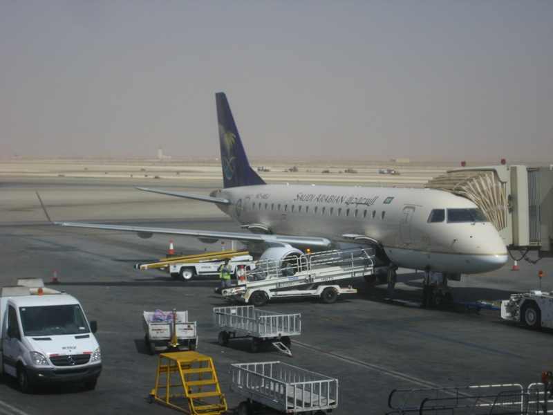 A Saudi Arabian Airlines aircraft at King Khalid International Airport in Riyadh