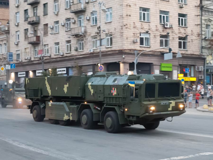 Ukraine's Hrim-2 Sapsan tactical missile complex on parade in Kyiv in 2018, a predecessor in Ukraine's domestic missile lineage