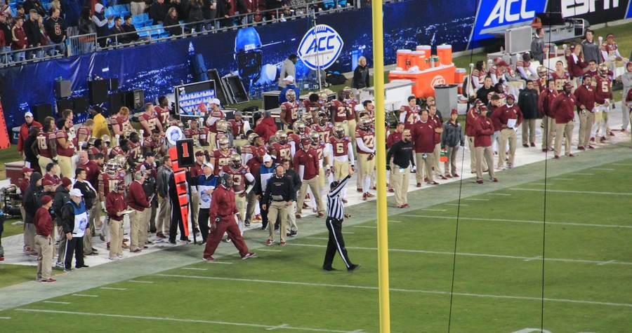 Florida State football sideline in a file photo, context for Mike Norvell and the Seminoles