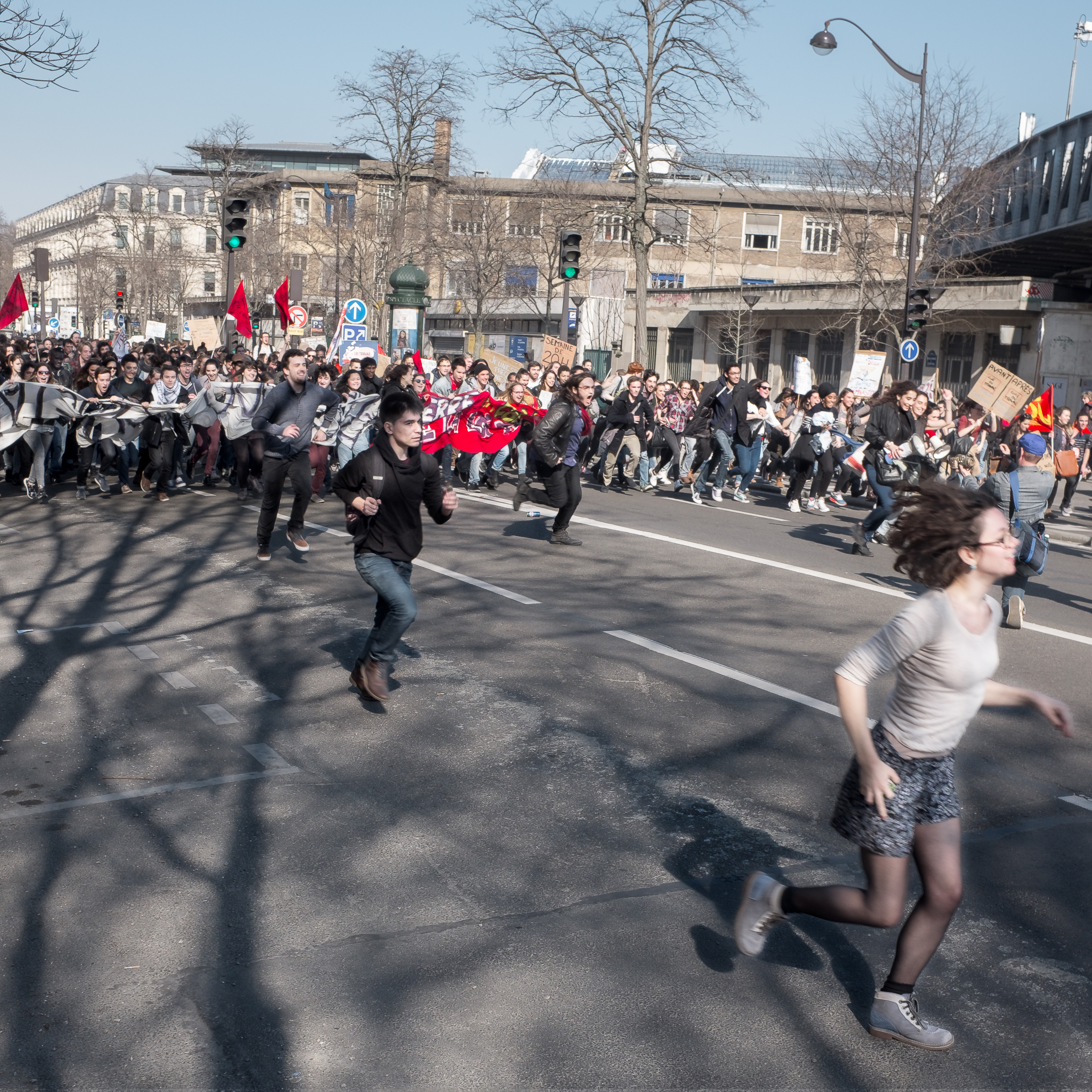 Young demonstrators march during student protests in France