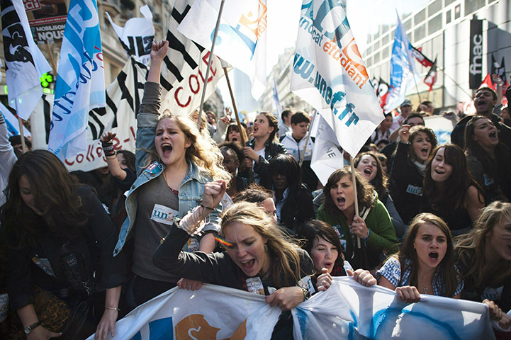French students demonstrate during a student protest in France