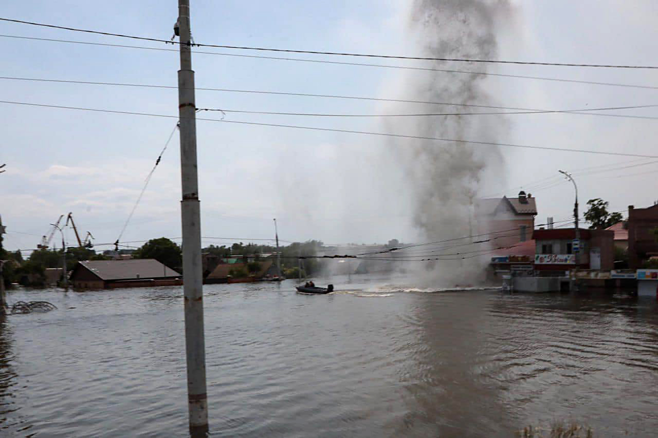 Kherson, across the Dnipro from Oleshky, after flooding and during shelling in June 2023 — Pope Leo Putin Oleshky call context photograph