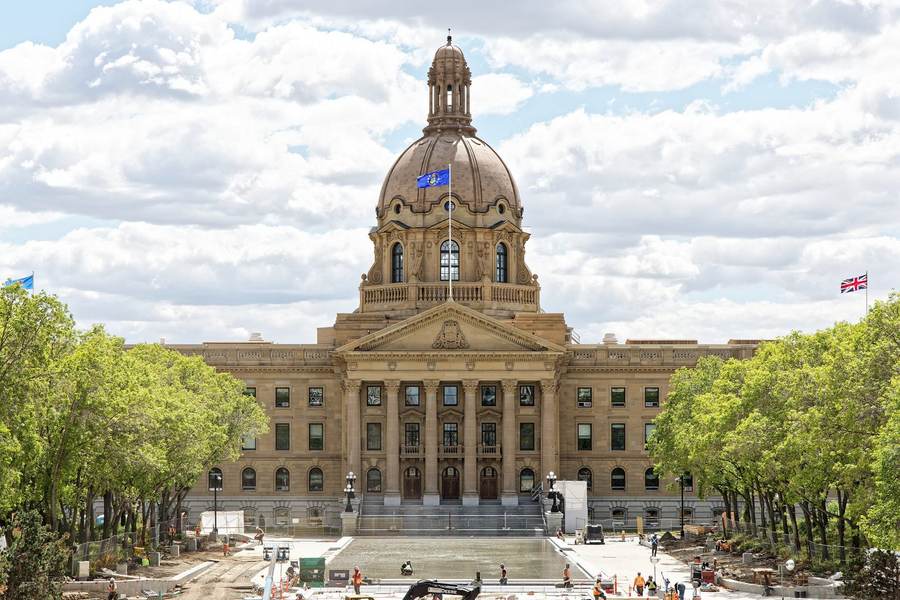 The Alberta Legislature Building in Edmonton under a clear sky