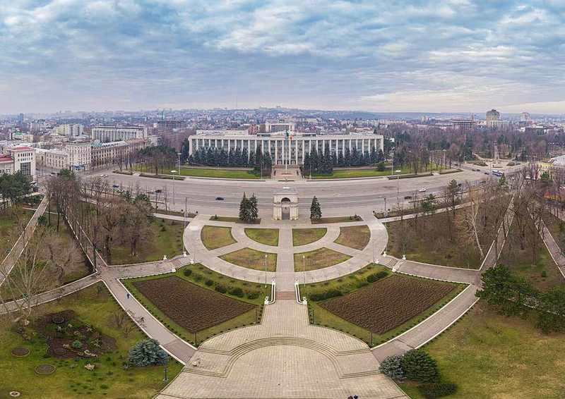 Central Chișinău and Moldova's government buildings seen across the Great National Assembly Square