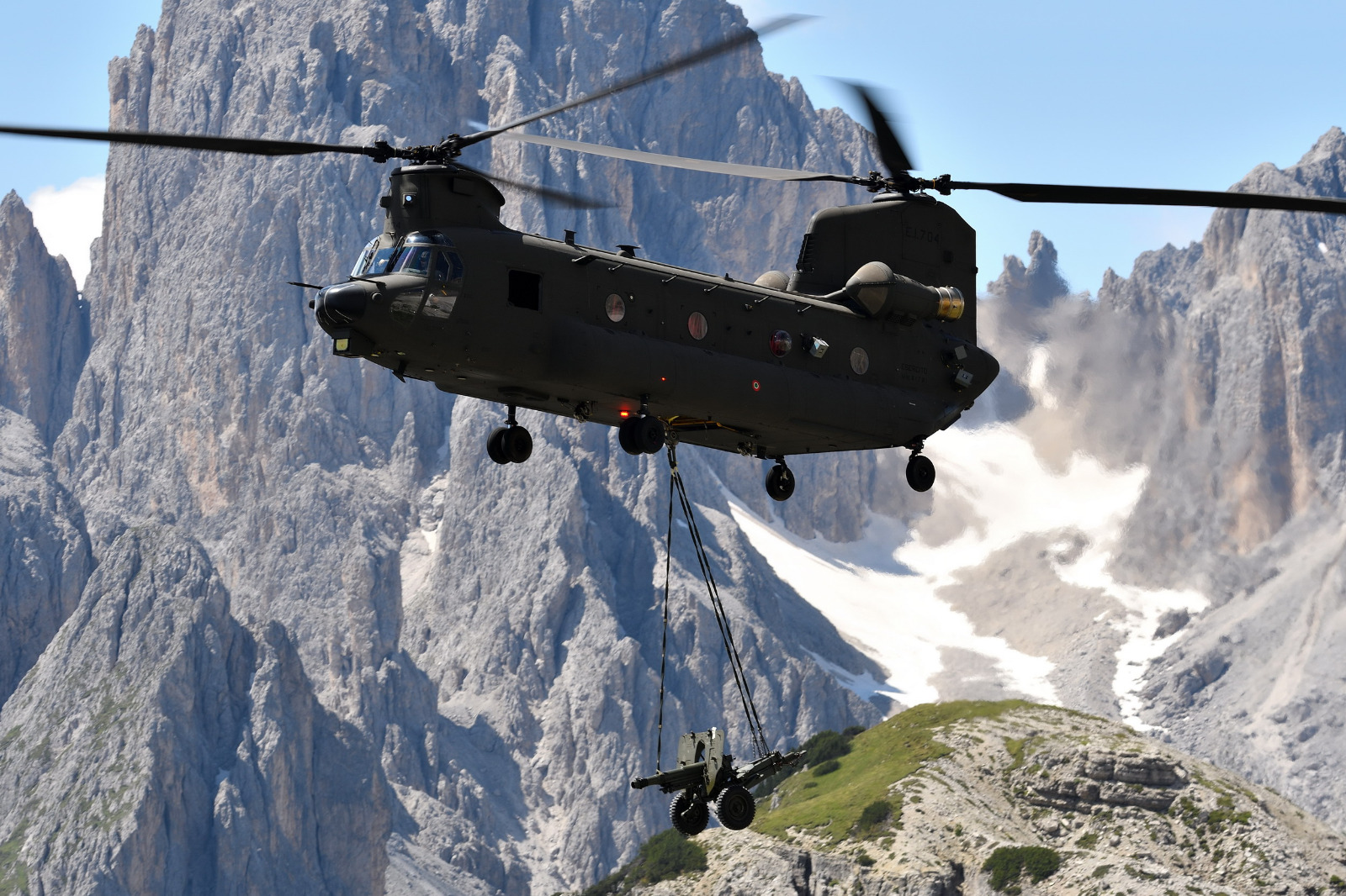 An Italian Army CH-47F Chinook — the same helicopter type that crashed in Bosnia — during an exercise in the Dolomites (file photo)