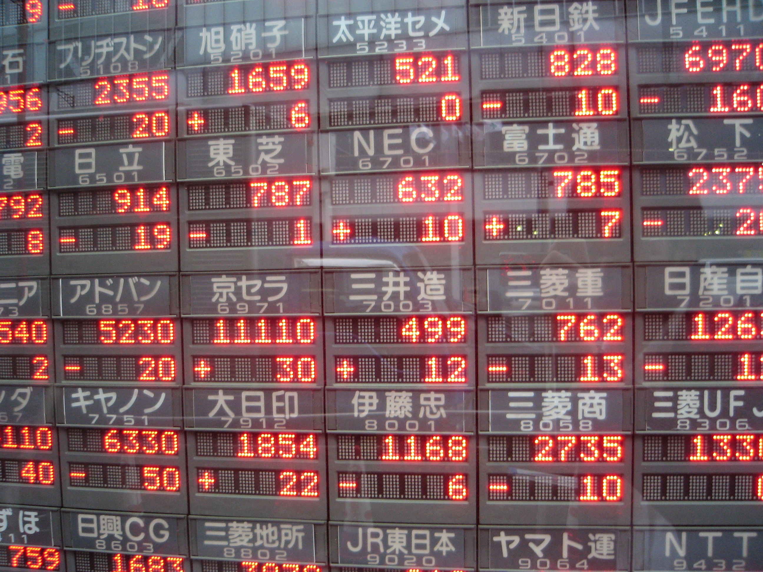 Nasdaq futures fall AI selloff — electronic stock board in Tokyo showing Japanese share prices, file photo
