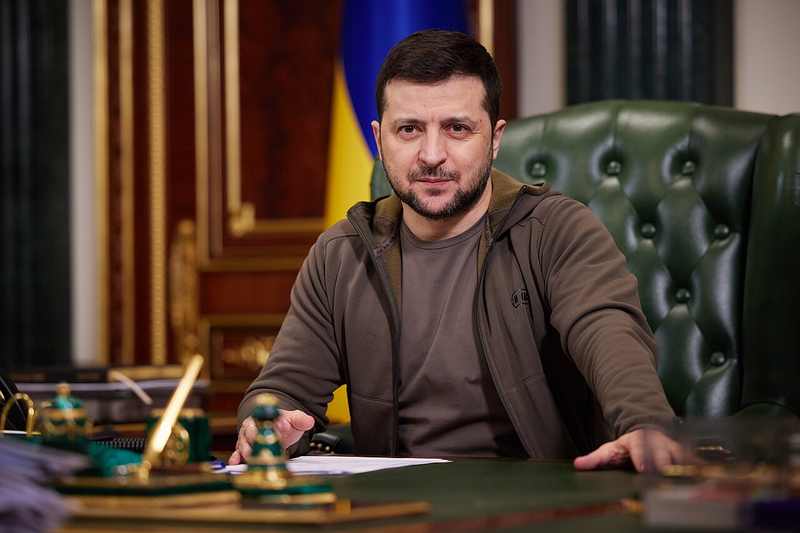 Ukrainian President Volodymyr Zelenskyy delivering a recorded address