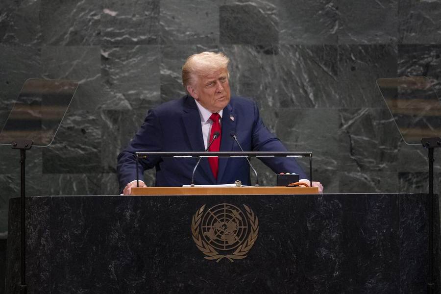 Donald Trump speaking at the United Nations General Assembly in New York, September 2026