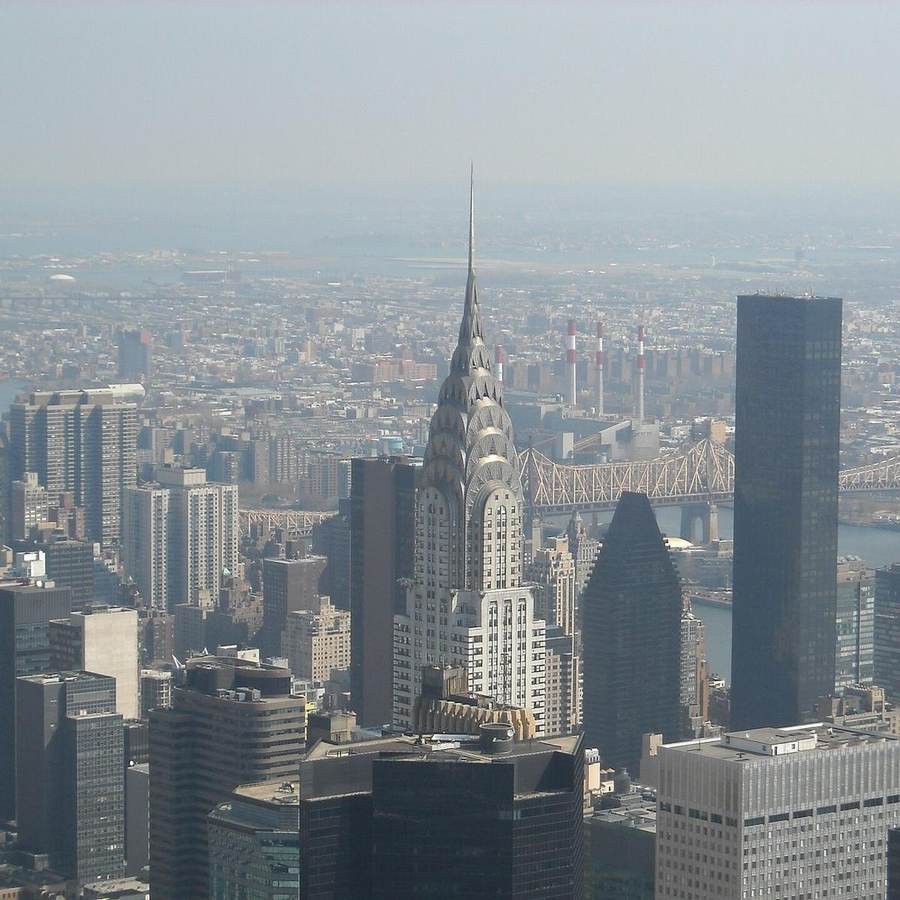 The Chrysler Building's Art Deco crown and spire above Midtown Manhattan