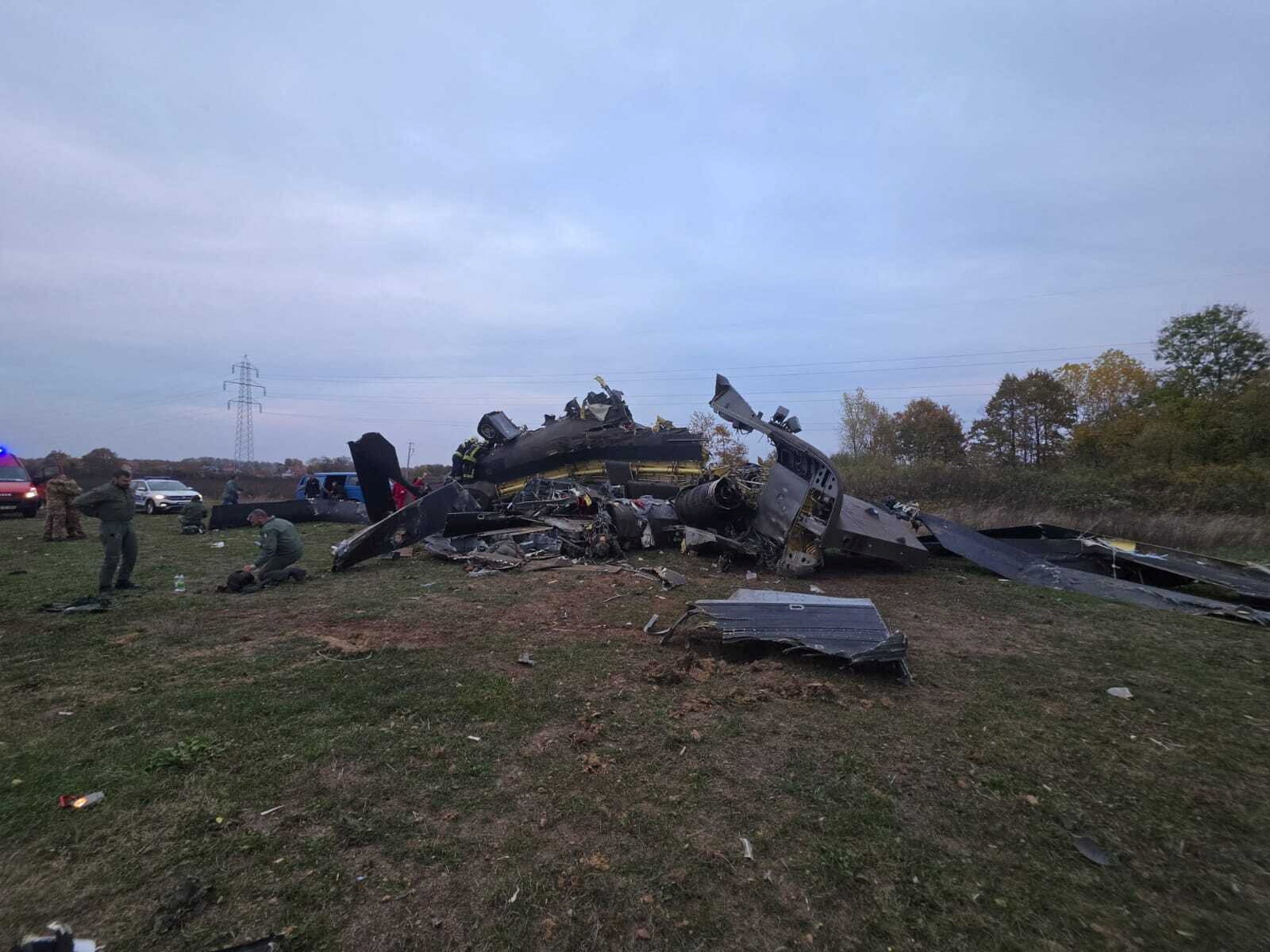 The wreckage of an Italian CH-47 Chinook helicopter at the crash site near Gorice in Bosnia's Brcko District on October 29, 2026