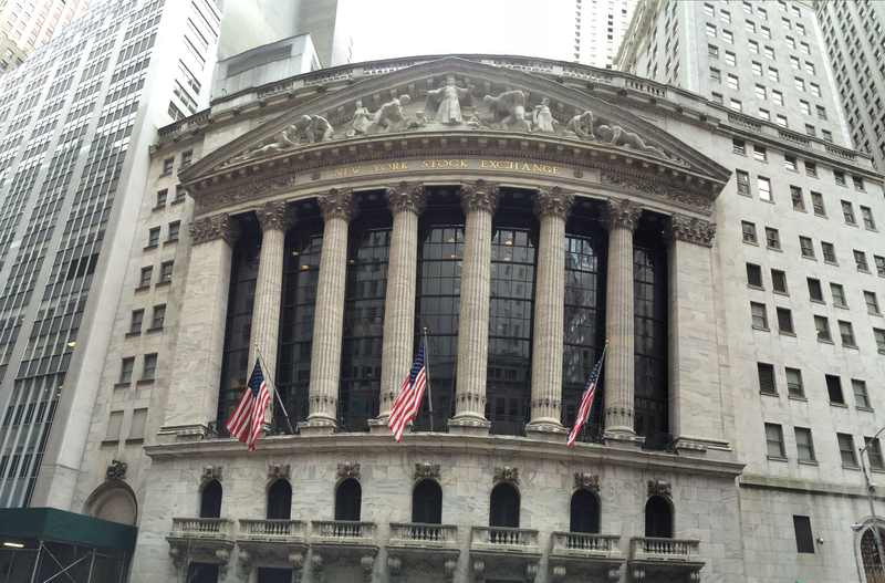 New York Stock Exchange facade on Wall Street for the stock market today close