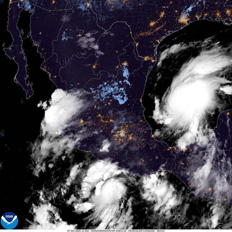 Satellite view of Tropical Storm Isaias churning in the Gulf of Mexico ahead of its forecast Category 2 landfall on the northern Gulf Coast.
