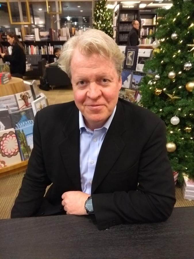 Charles Spencer, 9th Earl Spencer, photographed at a book signing &mdash; the Charles Spencer Cat Jarman wedding made him a groom again in May 2026