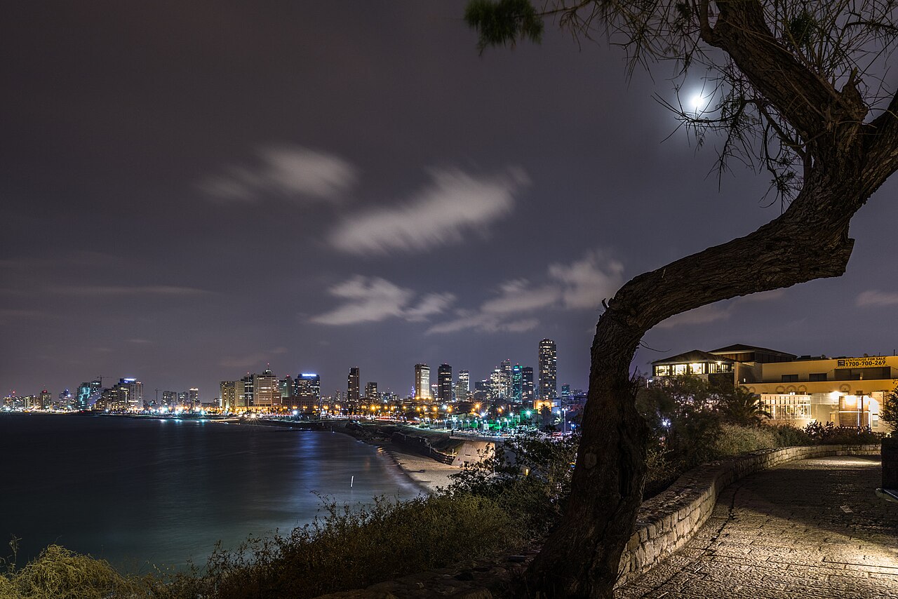 Tel Aviv skyline at night, Israel's economic capital