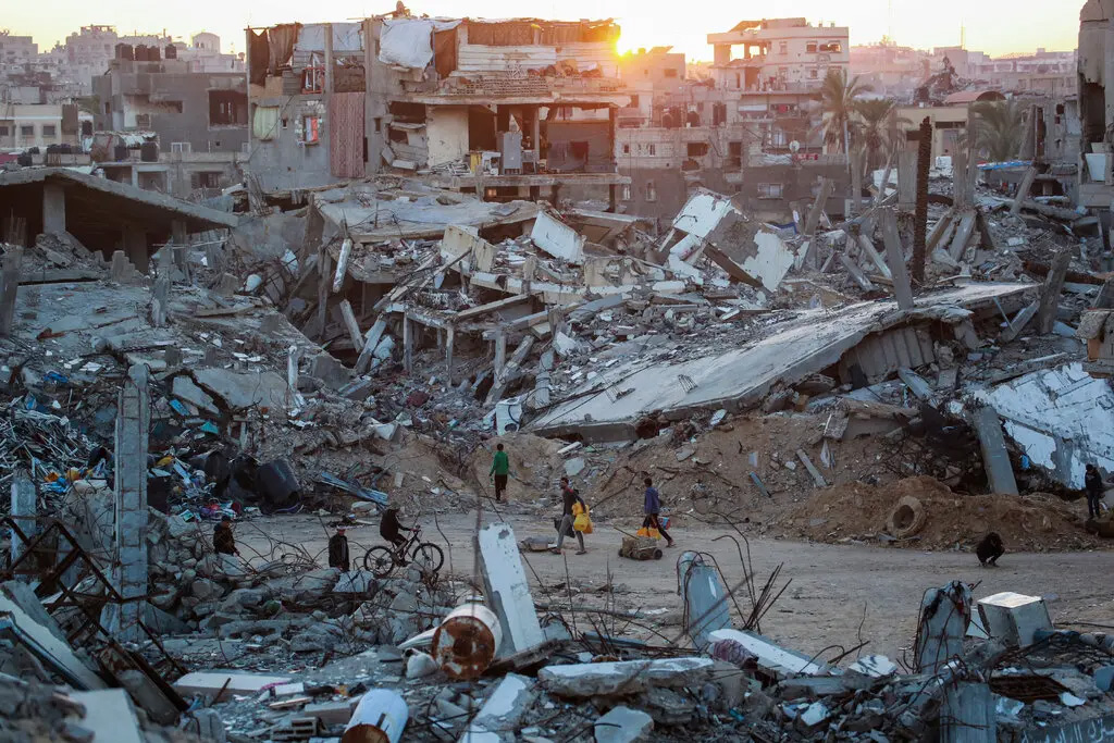 Ruins in Khan Younis Gaza, where two people were reported killed Sunday, file photo