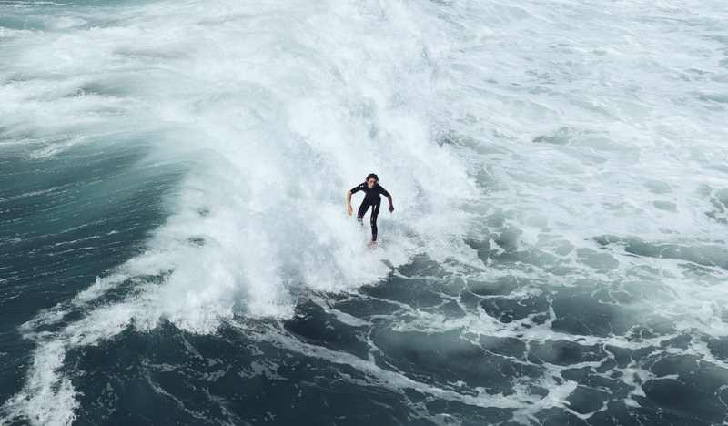 Surf breaks at Huntington Beach, California as Hurricane Rachel swells bring dangerous surf to the Southern California coast